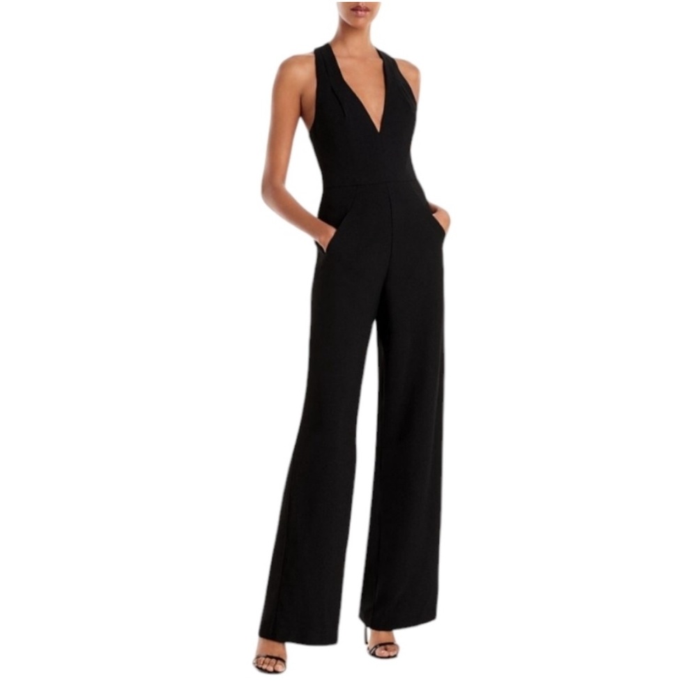 BLACK HALO Gorgeous "JORDAN" Black V-Neck Wide-Legged Jumpsuit Size 2, NWT
